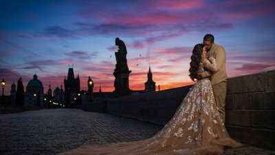 MJ Romantic Nighttime Engagement Photo Session Prague 9