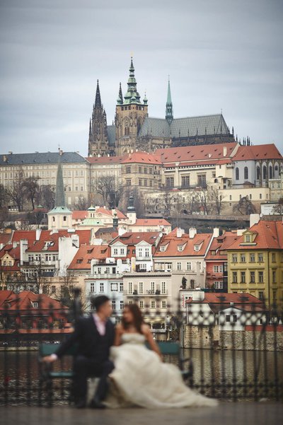 Silhouetted against the Prague skyline