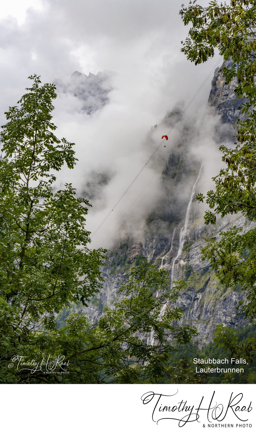 Staubbach Falls, a prominent waterfall located in the Lauterbrunnen Valley of Switzerland