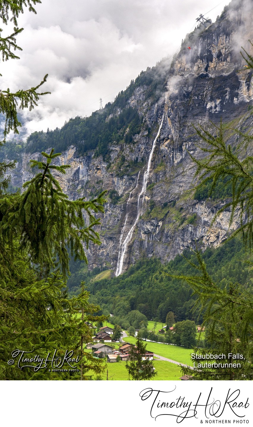 Staubbach Falls, a prominent waterfall located in the Lauterbrunnen Valley of Switzerland