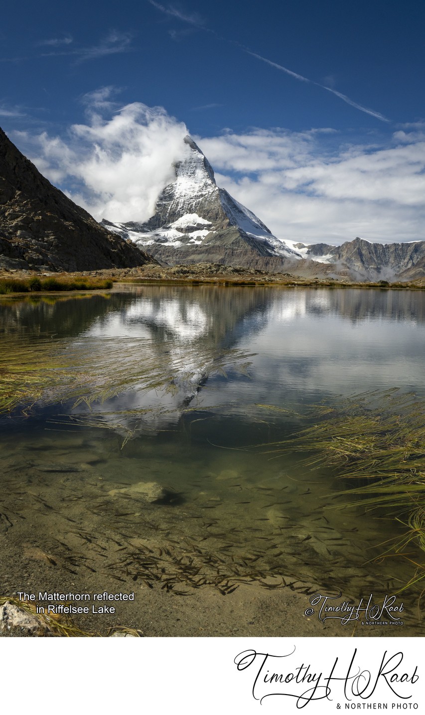 Riffelsee Lake reflecting the Matterhorn