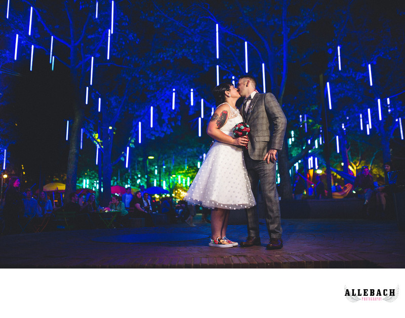 Philadelphia Spruce Street Park Kissing Tattooed Couple