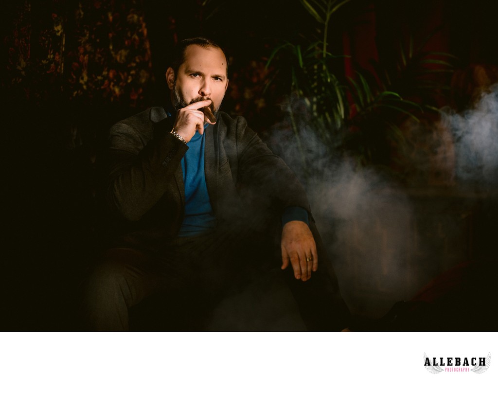 Man Smoking Cigar in Men's Portrait Session