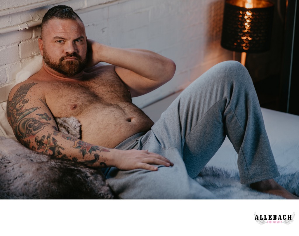 Bodypositive Men in Grey Sweatpants Photoshoot