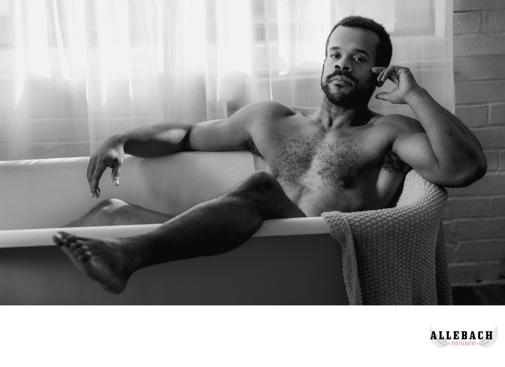 Black and White Men’s Boudoir: Strength & Sensuality in the Tub