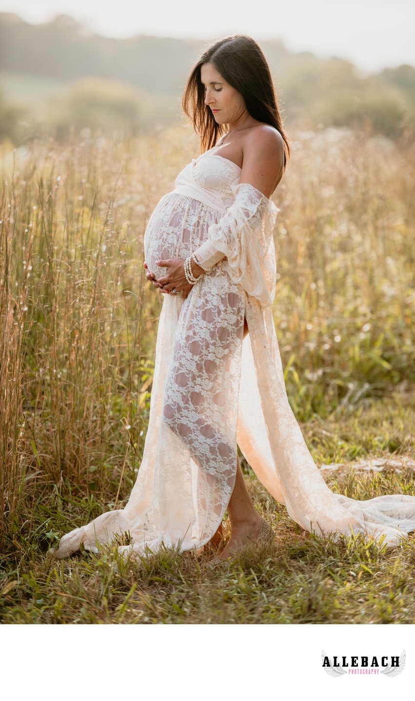 Floral Lace Maternity Dress in Field in Montgomery County, Pa