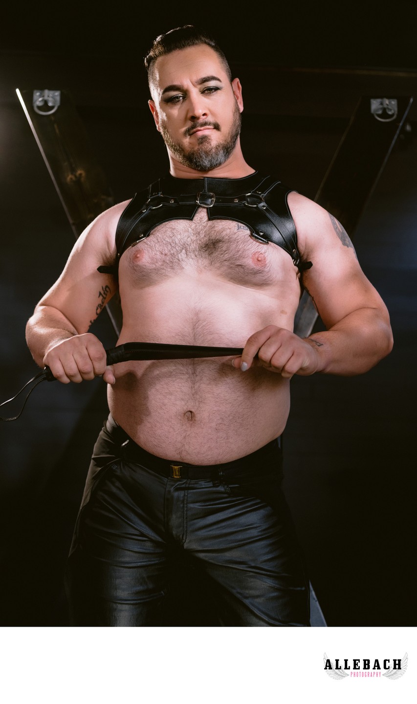 Male with Leather Strap during Solo Boudoir Session