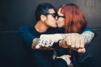 Tattooed Couple Engagement Photo