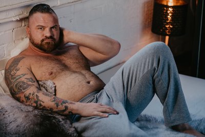 Bodypositive Men in Grey Sweatpants Photoshoot