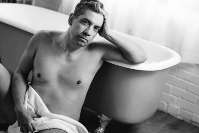 Man Covered in Towel Bath Tub Boudoir