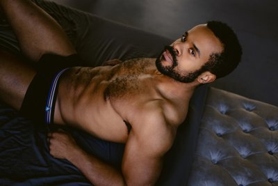 Men's Boudoir: Man in Underwear on Couch