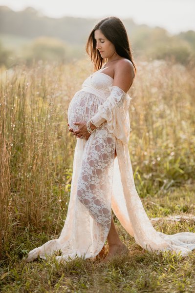 Floral Lace Maternity Dress in Field in Montgomery County, Pa