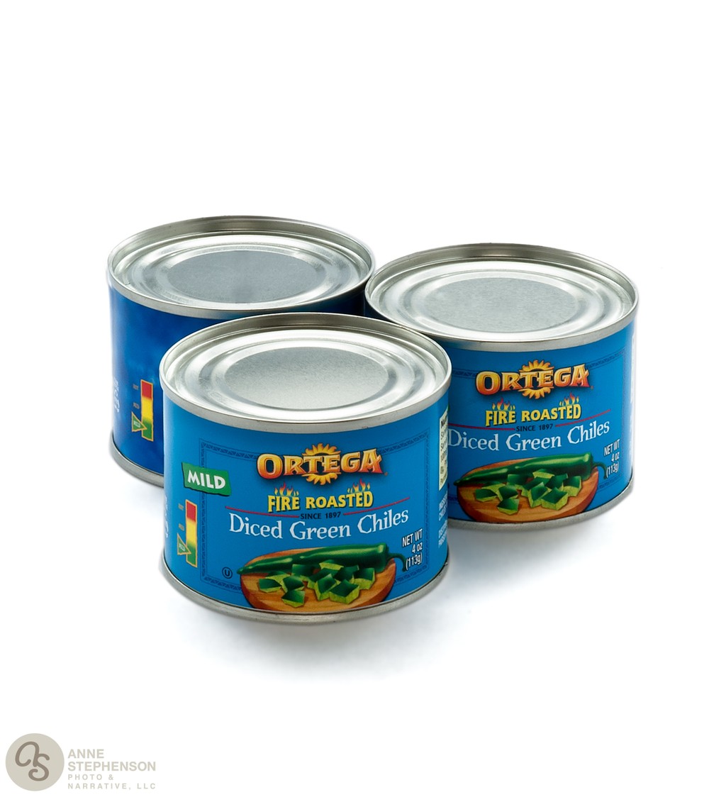 Ortega Fire Roasted Green Chiles in Cans on White