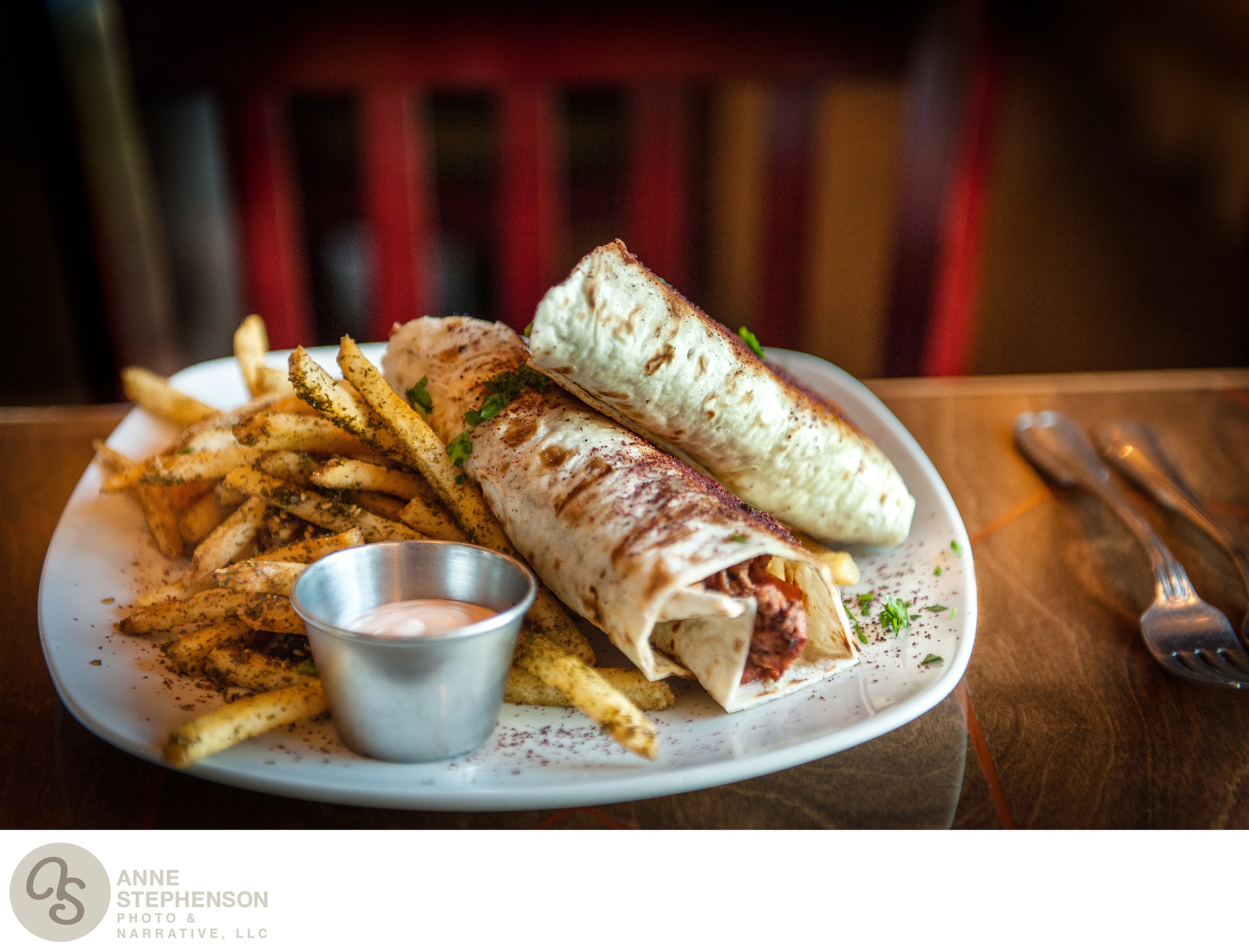 Sandwich Wrap with Fries and Dipping Sauce Denver Food Photographer