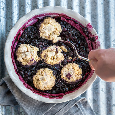 Hot Gluten Free Blueberry Cobbler with Biscuits