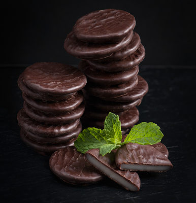 Stacks of mint wafer candies