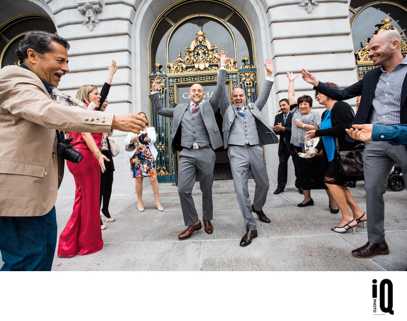 Same Sex Couple with Guests at SF City Hall