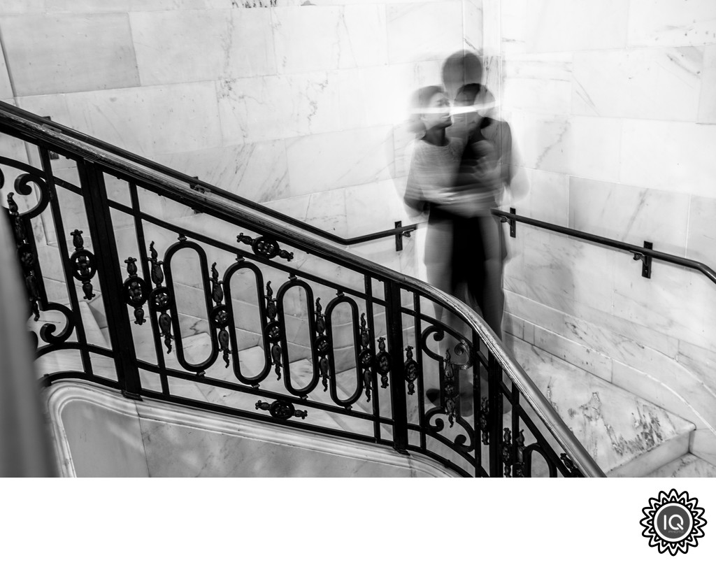 An artistic staircase BW City Hall portrait