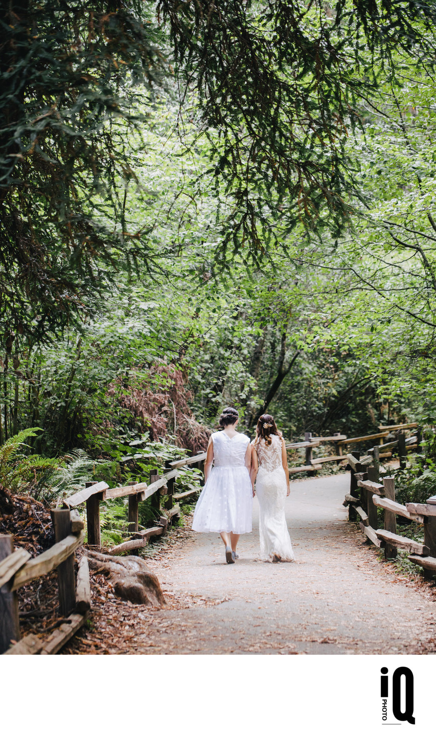 Two Brides Walking in Muir Woods