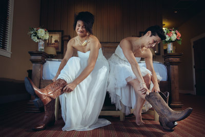 Two Brides Getting Ready