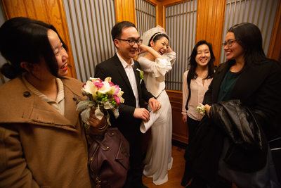Couple with Guests at SF City Hall Elevator