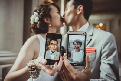  SF City Hall Bride and Groom with Selfies