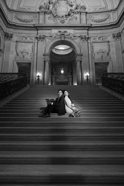 Bride and Groom at SF City Hall Grand Staircase