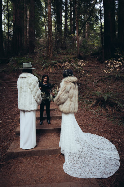 Two Brides and Officiant at Muir Woods