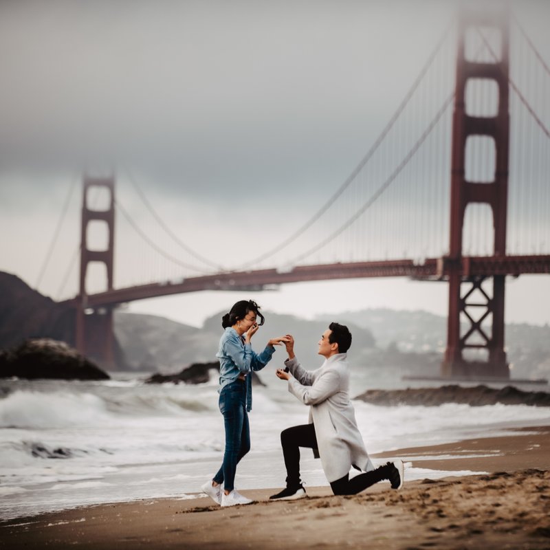 Baker Beach proposal with Golden Gate Bridge in San Francisco