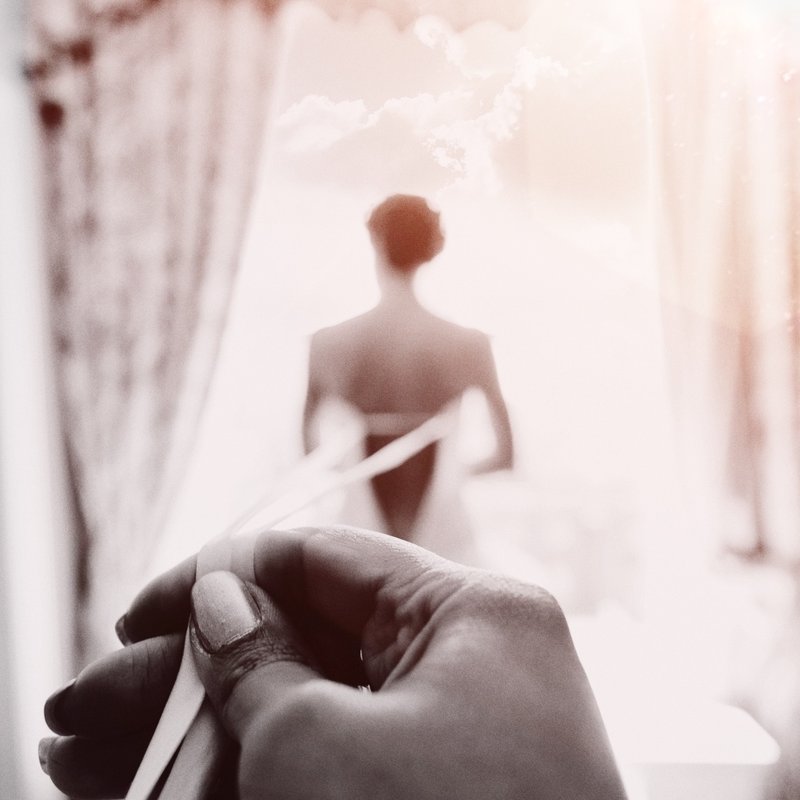 Wedding couple in intimate connected moment