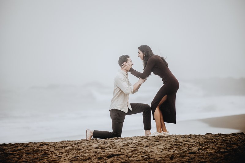 Baker Beach proposal on a foggy day in San Francisco