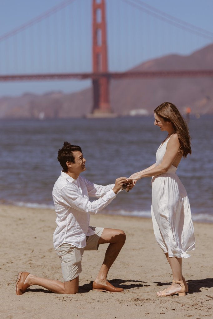 Crissy Field proposal photography in San Francisco with Golden Gate Bridge views