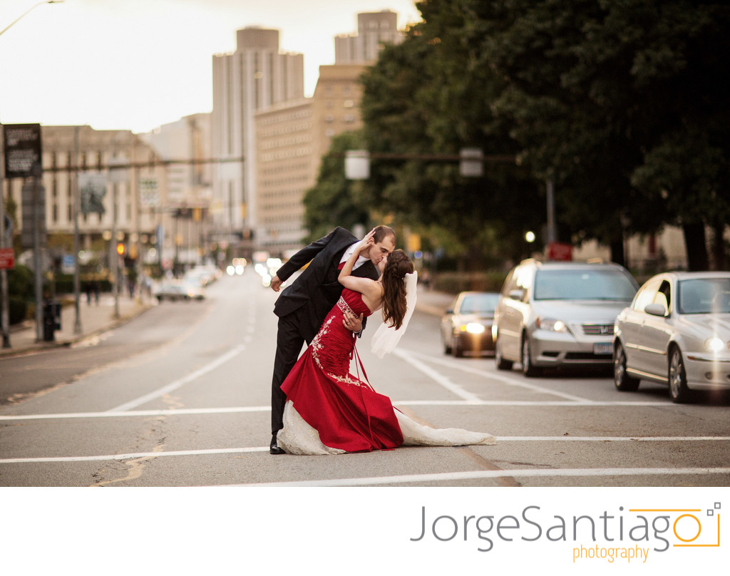 Bride in red dress wedding photos Pittsburgh, PA