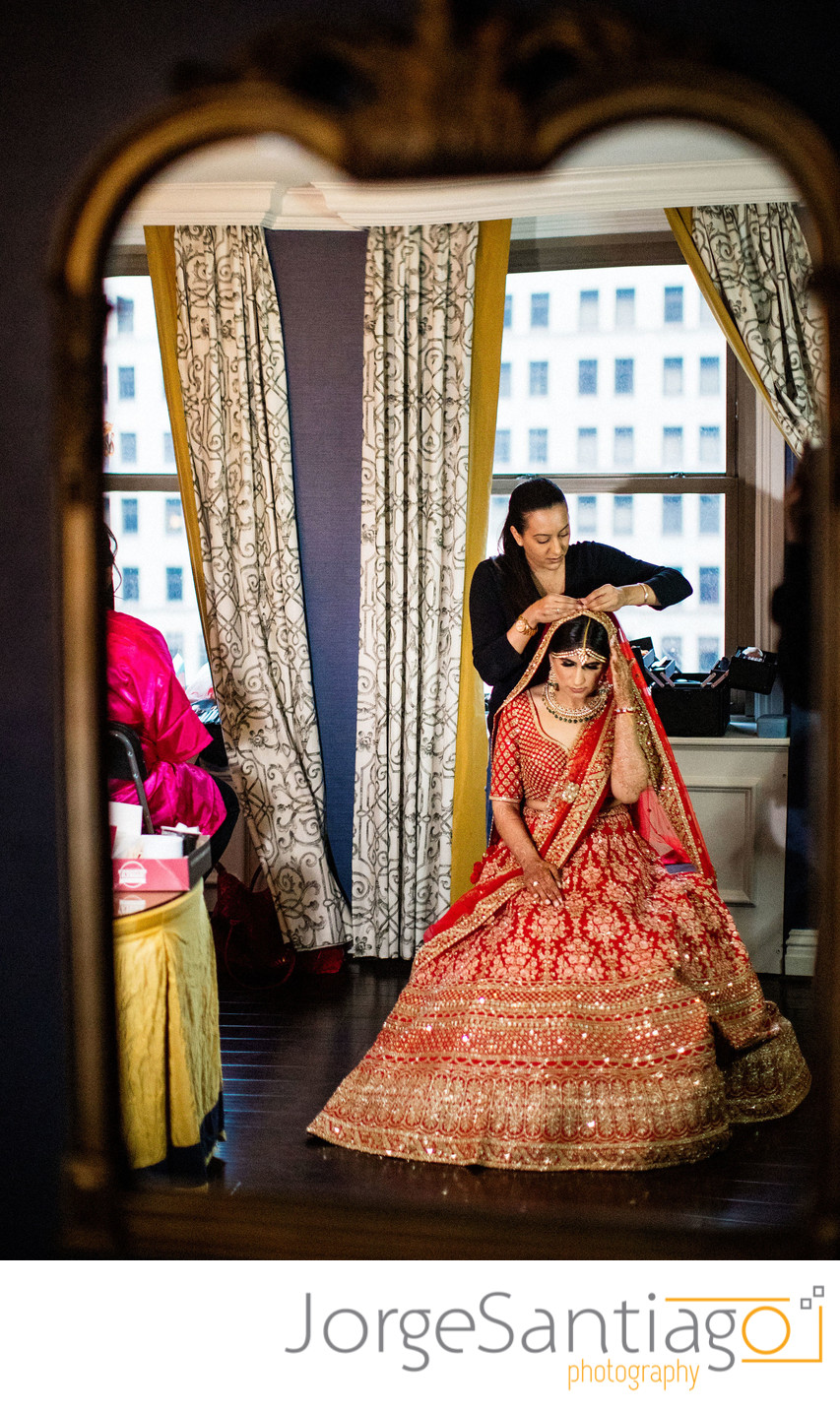 Indian bride getting ready at the Omni william Penn Hotel