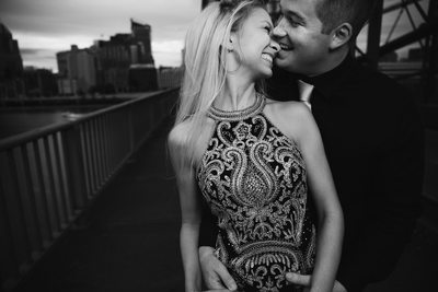 Candid Engagement Photos at the Smithfield Bridge in Pittsburgh PA