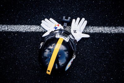 Antonio Brown's helmet and gloves at Pittsburgh Steelers’ practice