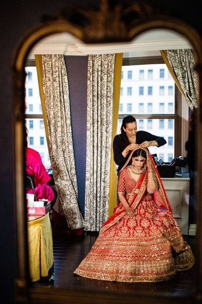 Indian bride getting ready at the Omni william Penn Hotel
