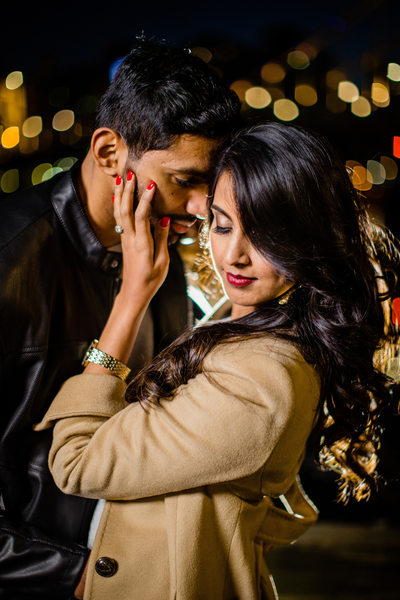 Nighttime engagement photos at The Clemente Bridge in Pittsburgh